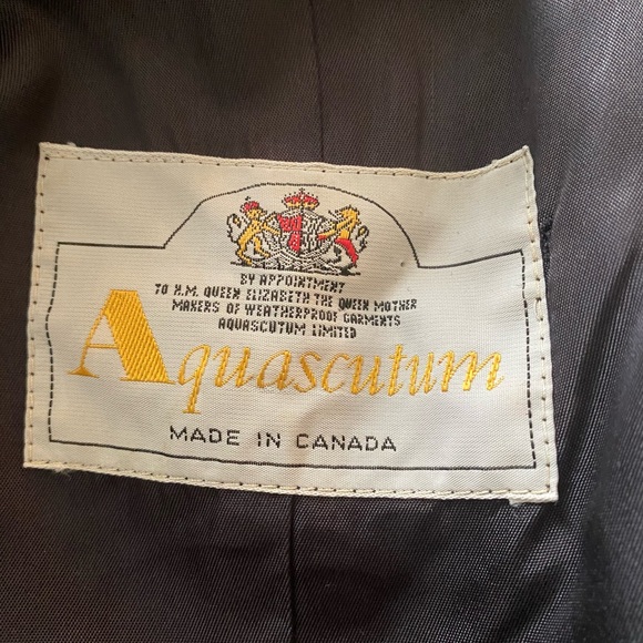 AQUASCUTUM Vintage Blue White Polka Dot H.M. Queen Elizabeth Trench Long Coat XL - Picture 12 of 12